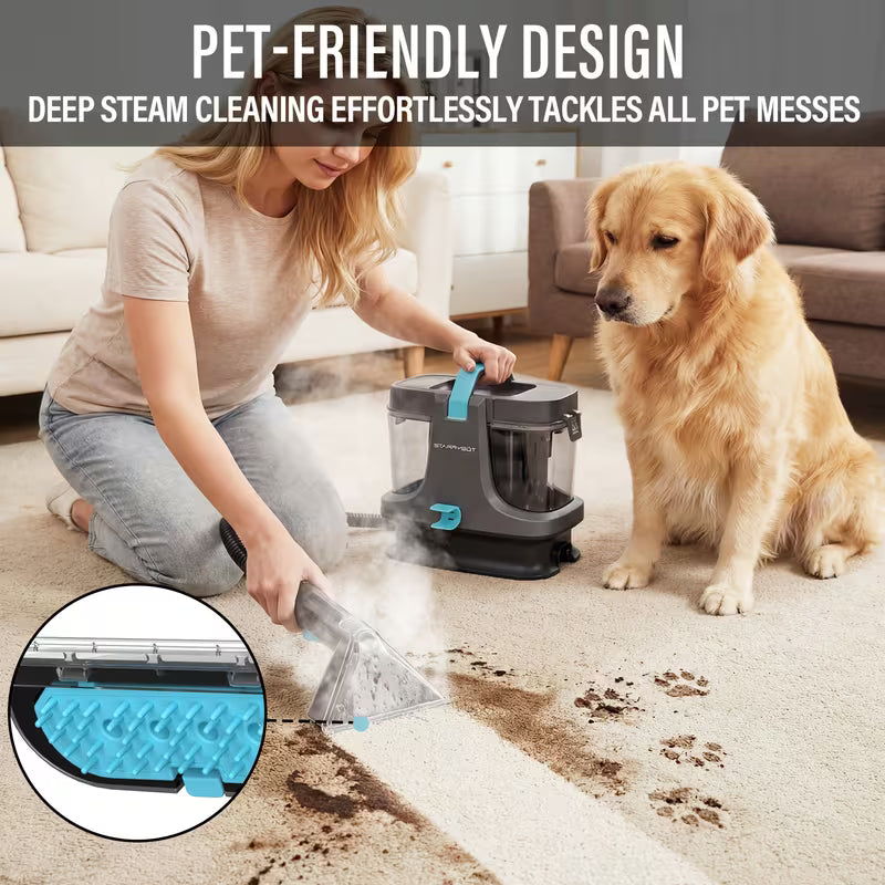 Starrybot 1500W Portable Steam Heating Carpet Cleaner, a Powerful Spot Cleaner with 30 Kpa Suction, Designed for Professional Cleaning of Pets, Sofas, Stairs, Carpets, And Furniture, Comes with Versatile Multi-Surface Cleaning Tools