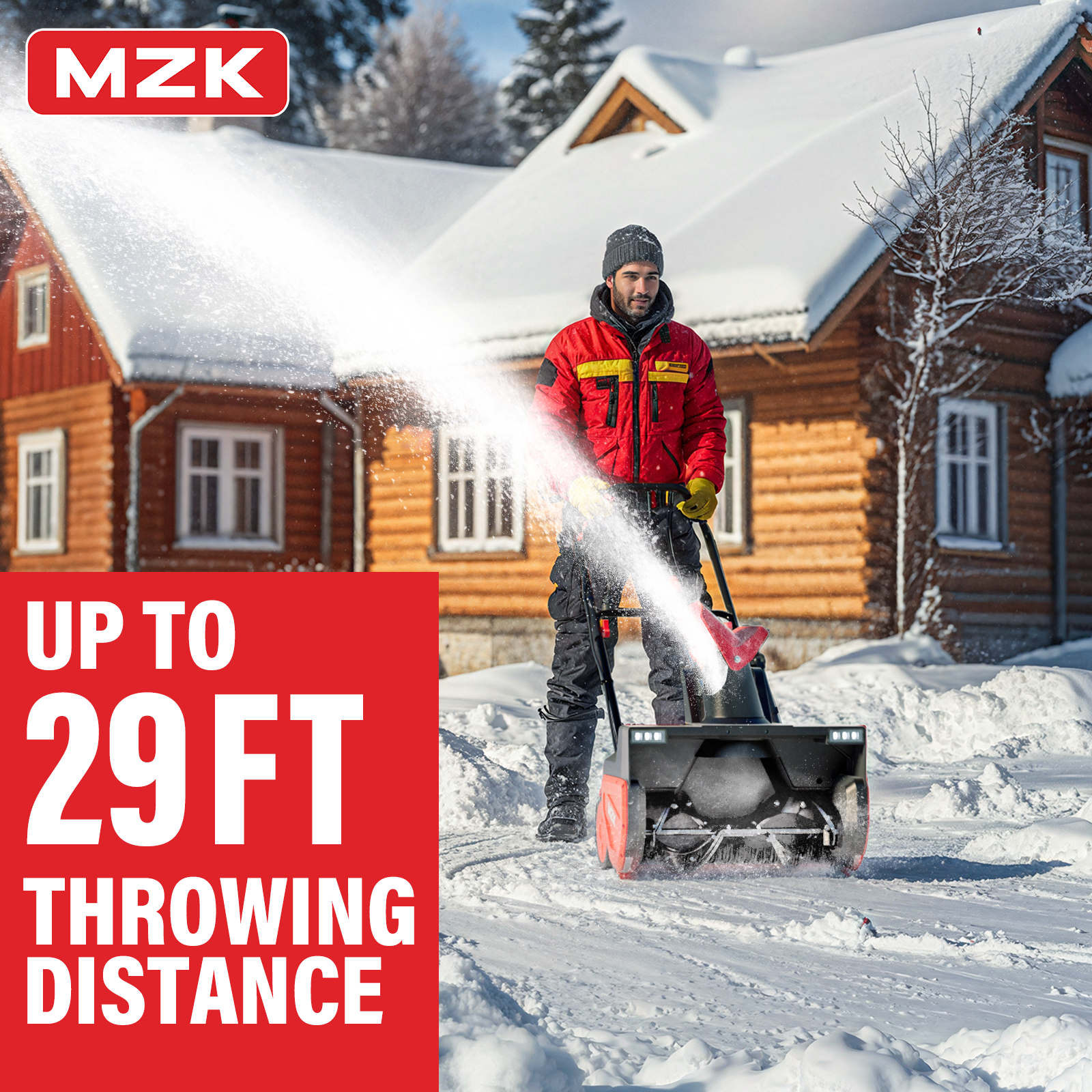 MZK 23" Electric Snow Blower 30ft Throw, 15 Amp Motor, Adjustable Chute, Walk-Behind Design Black