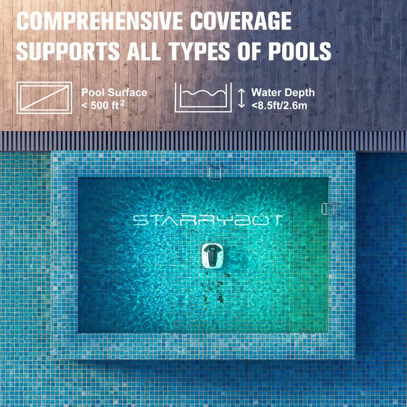 STARRYBOT Cordless Robotic Pool Cleaner, Automatic Swimming Pool Vacuum with Powerful Suction, Self-Parking Technology, Portable Underwater Cleaner Ideal for Above-Ground & Flat Bottom Pools, Battery Operated