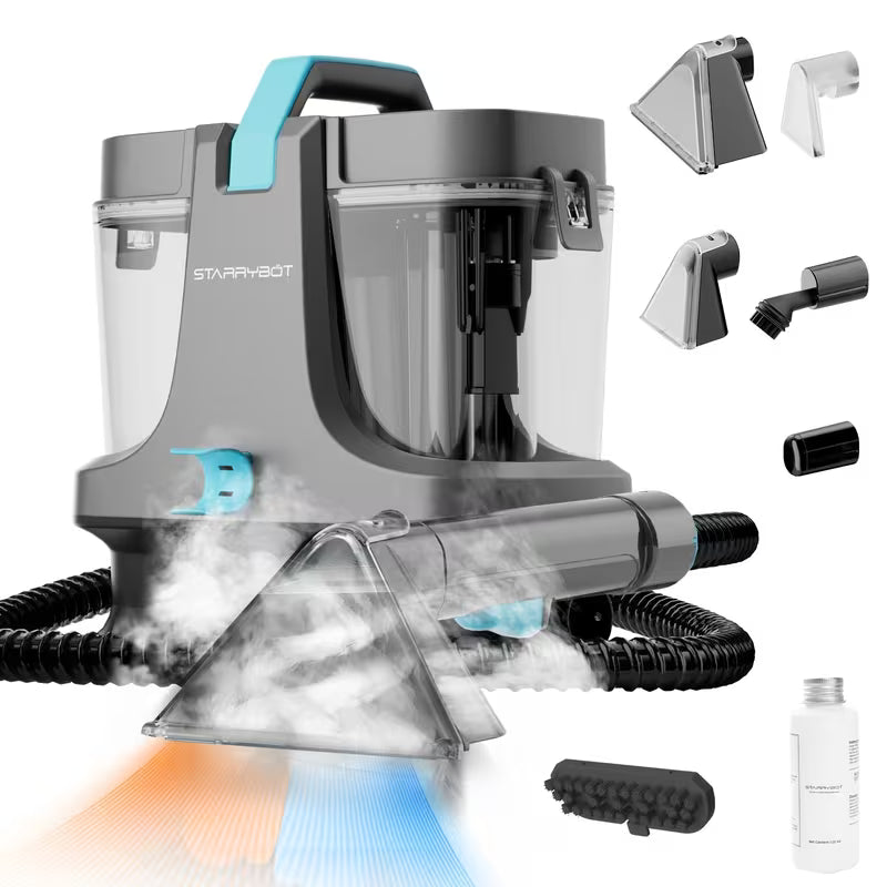 Starrybot 1500W Portable Steam Heating Carpet Cleaner, a Powerful Spot Cleaner with 30 Kpa Suction, Designed for Professional Cleaning of Pets, Sofas, Stairs, Carpets, And Furniture, Comes with Versatile Multi-Surface Cleaning Tools