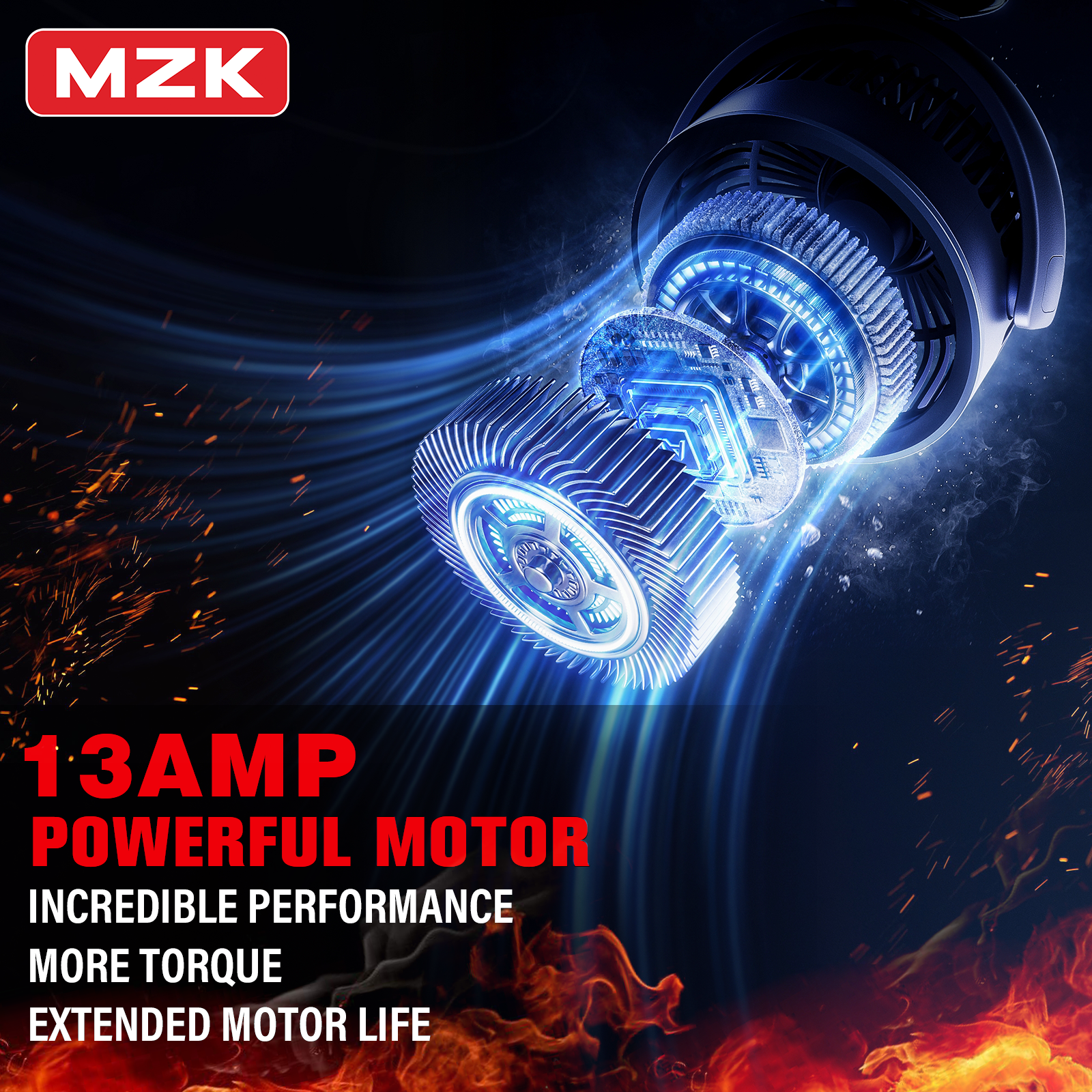 MZK 16" Electric Snow Blower 13 Amp Motor, LED Light, Adjustable Chute, Walk Behind, Black