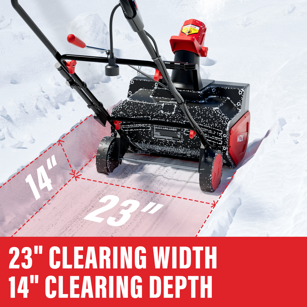 MZK 23" Electric Snow Blower 30ft Throw, 15 Amp Motor, Adjustable Chute, Walk-Behind Design Black