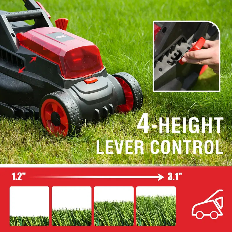 MZK 40V 13-inch Cordless Lawn Mower with 2 4Ah Batteries, 4-Level Height Adjustment, Lightweight Push Design