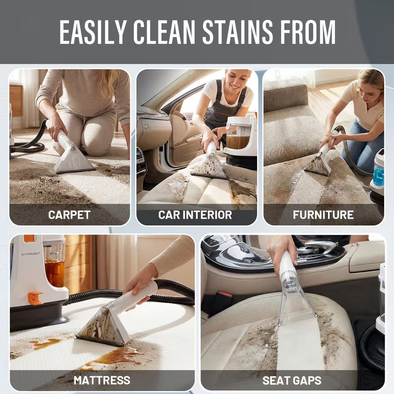 Starrybot Portable Carpet & Upholstery Cleaner Machine, Professional Spot & Stain Remover For Pets, Powerful Suction Handheld Couch Cleaner, Ideal For Carpets, Stairs, Mattresses & Car Interior