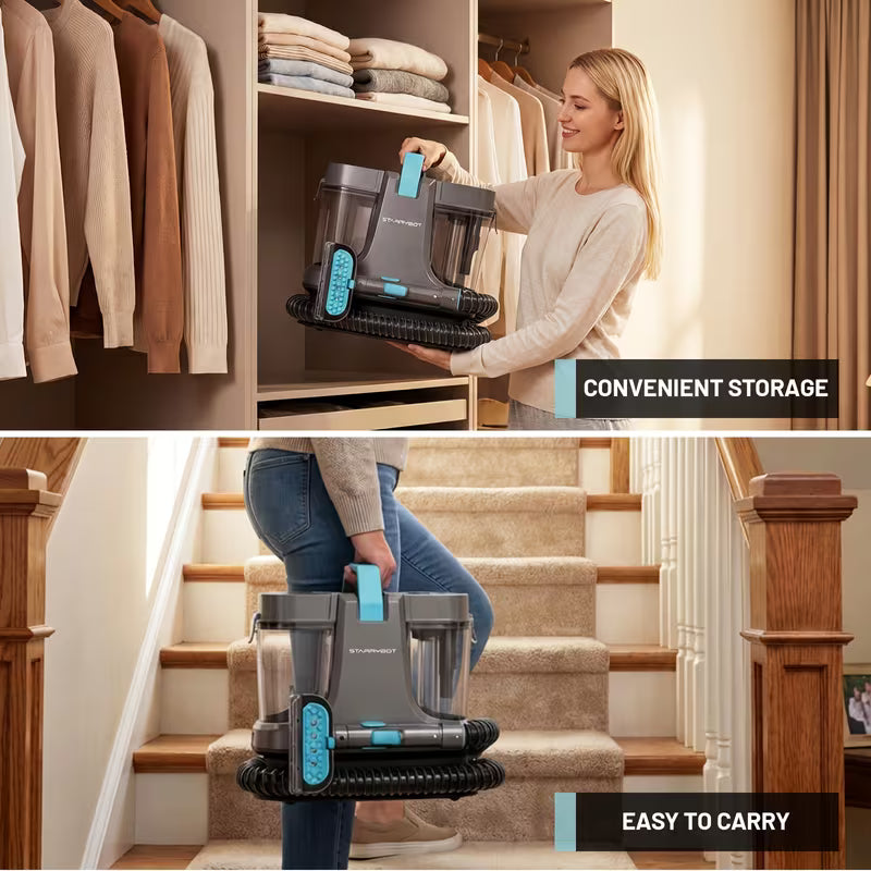 Starrybot 1500W Portable Steam Heating Carpet Cleaner, a Powerful Spot Cleaner with 30 Kpa Suction, Designed for Professional Cleaning of Pets, Sofas, Stairs, Carpets, And Furniture, Comes with Versatile Multi-Surface Cleaning Tools