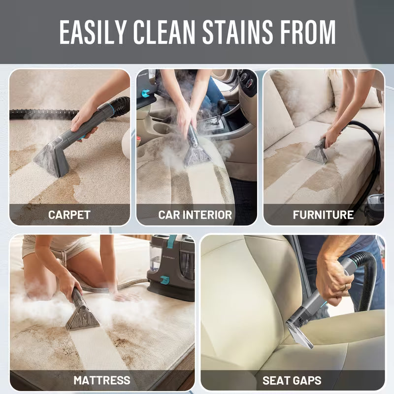 Starrybot 1500W Portable Steam Heating Carpet Cleaner, a Powerful Spot Cleaner with 30 Kpa Suction, Designed for Professional Cleaning of Pets, Sofas, Stairs, Carpets, And Furniture, Comes with Versatile Multi-Surface Cleaning Tools