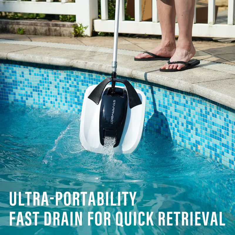 STARRYBOT Cordless Robotic Pool Cleaner, Automatic Swimming Pool Vacuum with Powerful Suction, Self-Parking Technology, Portable Underwater Cleaner Ideal for Above-Ground & Flat Bottom Pools, Battery Operated